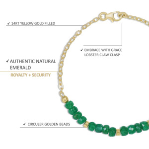 Natural Green Emerald <b>Beaded</b> <b>Bracelet</b> with Gold Plated Chain Adjustable Gemstone Jewelry for Women - Product Image 1