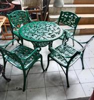 Ensemble de salle à manger d'extérieur en aluminium coulé vert, table et 4 chaises à bascule, meubles durables pour jardin, patio, balcon, garantie 1 an