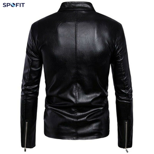 เสื้อแจ็คเก็ตหนัง PU แบบมีซิปปิด คอปกพับได้ กระเป๋าหลายช่อง ทรงเข้ารูป สไตล์นักขี่มอเตอร์ไซค์ เหมาะสำหรับใส่ในฤดูใบไม้ร่วง - Product Image 6