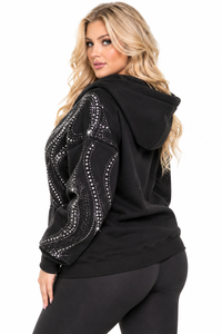 <b>Women</b> Front Logo Rhinestone <b>Velour</b> Embroidered Hooded <b>Tracksuit</b> Sweatshirt Fleece Pullover Oversized Streetwear Spring Wear 160g - Product Image 3