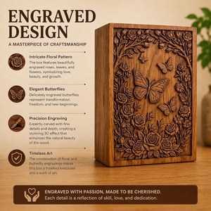 Handcrafted Baby Butterfly Wooden Urn <b>Box</b> Eco-Friendly Durable Cremation <b>Memorial</b> Keepsake Personalized Floral Engraving - Product Image 5
