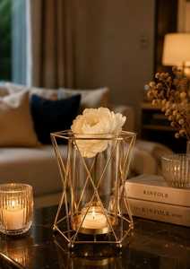 Geometric Glass <b>Candle</b> Lantern Gold Wire <b>Tea</b> Light Holder Clear Decorative <b>Candle</b> Jar for Home Wedding Party - Product Image 1