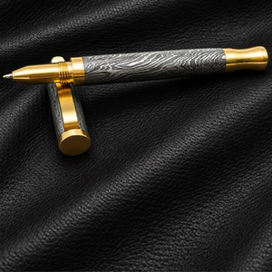 Handmade Damascus Steel Ballpoint <b>Pen</b> with Premium Metal Accents Unique Pattern Welded Barrel <b>Refillable</b> Writing Instrument - Product Image 5