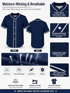Camiseta de Béisbol Azul Marino para Niños, Manga Corta, Cierre de Botones, Absorbe la Humedad, Corte Regular, Color Sólido, Ropa para Todas las Temporadas - Product Image 5
