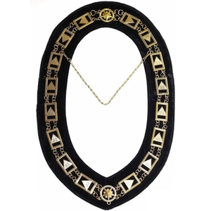 Collier de 33e degré du Rite écossais plaqué or sur velours noir avec motif étoile et maillons rectangulaires - Product Image 3