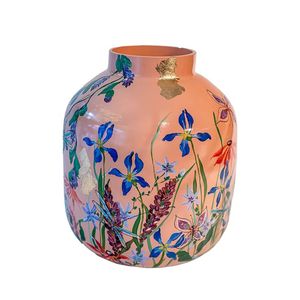 Vase rond en céramique Linea Exports Inc. avec motif floral violet, finition brillante, style bohème fait main, décoration de table - Product Image 2