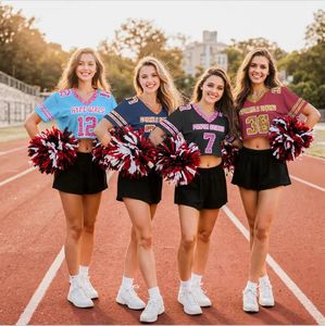 Camisetas personalizadas de sublimación para hombre, transpirables, estilo jersey de fútbol americano, personalizadas, negras, rosas, cortas, con brillantina. - Product Image 4