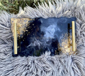 Plateau de service en résine époxy Art Déco de qualité supérieure, accessoires de table pour la maison et la cuisine, taille personnalisée, modèle poli fait main - Product Image 4