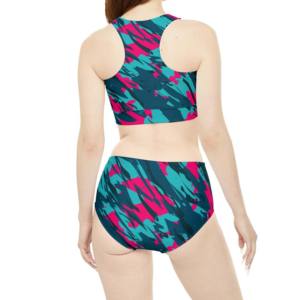 Women's Black Halter Bikini Set Solid Color <b>Thong</b> Bottom Stretch Swimwear Two Piece Beachwear Front Logo <b>Seamless</b> - Product Image 2