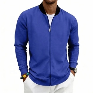 Blouson Bomber Bleu Homme Couleur Unie Fermeture Boutons Cachés Style Décontracté Col Montant Coupe Ajustée Hiver Broderie Avant - Product Image 1