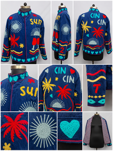Veste bomber en velours côtelé brodée à la main, col mandarin, manches longues, fermeture éclair, style vacances d'été, veste pour femme - Product Image 6