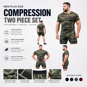 Ensemble de short de compression et rash guard à manches courtes imprimé camouflage pour homme, ensemble de short de sport grande taille pour homme - Product Image 5