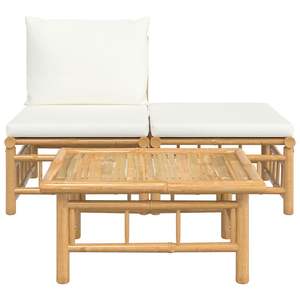 Ensemble de salon de jardin en bambou blanc crème 3 pièces avec coussins pour la détente en plein air - Product Image 3