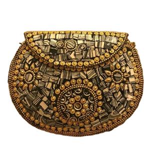 Bolso bandolera de Metal de mosaico hecho a mano indio, Material de lona con decoración de cadena, patrón de piedra lisa de caramelo, estilo nacional - Product Image 1