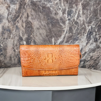 Portefeuille long en cuir de crocodile véritable à la mode, imperméable, pour femmes, personnalisable, fermeture à bouton, 19,5x9,5x2 cm, pour dames