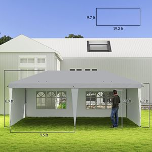 "20FT X 10FT White Pop up <b>Canopy</b> <b>Tent</b> with 4 Sidewalls & Carry Bag for Garden Patio" - Product Image 3