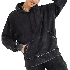 Sweat à capuche unisexe oversize en coton 100% délavé à l'acide, coupe épaules tombantes, style streetwear vintage, grammage lourd, pull vierge - Product Image 5