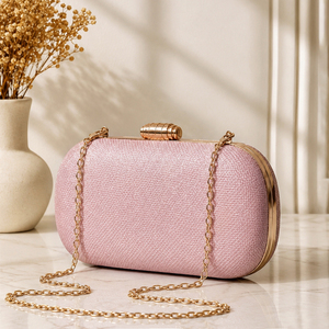 Baby Pink Textured Pearl Handle Embroidery <b>Clutch</b> for Women <b>Wedding</b> and Celebration Use - Product Image 2
