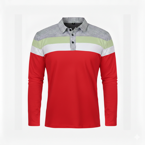 Polo à manches longues pour homme, rayé, patchwork, col à revers, décontracté, respirant, doux, pour le quotidien et le golf, vente en gros - Product Image 1