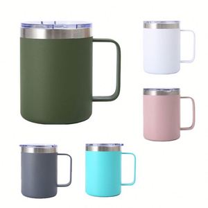 แก้วกาแฟสแตนเลสเคลือบสีฝุ่น ขนาด 12 ออนซ์ สำหรับสำนักงาน แบบสองชั้นสุญญากาศ พร้อมฝาและหลอดดูด ปลอดสาร BPA ป้องกันการรั่วซึม - Product Image 1