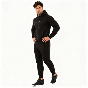 Modern Minimalist Plain Heavyweight Sweat Set <b>Men</b> Deep Front <b>Pouch</b> Pocket Elastic Ankle Cuffs Two Pieces Box - Product Image 1
