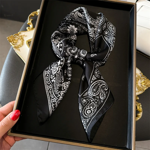 Foulard en satin de soie imprimé cachemire pour femme, hijab, foulard pour cheveux, poignet, tête, écharpe, châle, tour de cou - Product Image 2