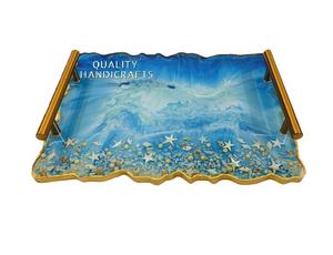 Best Design Epoxy Resin Serving <b>Tray</b> with <b>Gold</b> Leaf Metal Handle Quality Handicrafts for Hotels Restaurants and Kitchenware - Product Image 3