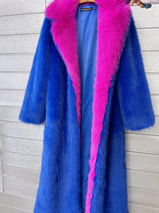 Abrigo Largo para Hombre de Piel Sintética de Zorro, Cortavientos, Azul, de Lana y Seda, con Cuello Rosa Abatible, Chaqueta de Invierno Esponjosa de Un Solo Botón - Product Image 4