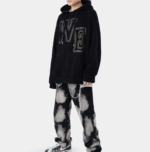 Sudadera con Capucha de Alta Calidad Personalizada con Pedrería, Estilo Urbano Oversize, Unisex, de Algodón Grueso, con Letras de Cristal, Estilo Hip Hop - Product Image 3