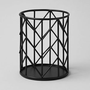 Round Metal Pen Holder with Geometric Wire Design <b>Large</b> Capacity <b>Black</b> Finish - Product Image 1