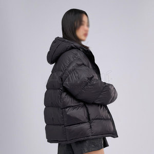 Women's Black Quilted Puffer Jacket Hooded <b>Winter</b> Warm <b>Coat</b> Full Sleeve Zipper Closure Solid Color <b>Thick</b> Polyester Wadding - Product Image 5