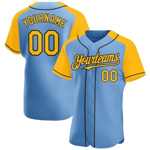Jersey de Béisbol Azul Cielo y Dorado Más Vendido, 100% Poliéster, Malla Bird Eye, Botones Completos, Logotipo Personalizado, Nombre del Equipo, Número del Jugador - Product Image 1