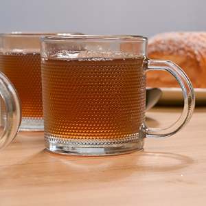 Vaso Reutilizable Moderno de 300 ml, Transparente, de Vidrio Texturizado, Juego de Tazas para Té/Café, 6 Unidades, para Hogar, Oficina, Hotel, Portátil, Ideal para Fiestas, con Logotipo - Product Image 2