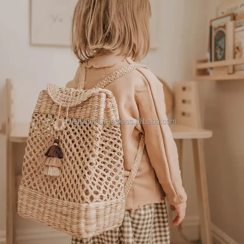 Уникальный стиль, натуральный Плетеный вручную рюкзак из морских водорослей для детей, подвесные сумки из экологически чистых материалов, сделано во Вьетнаме
