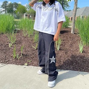 High Quality Nylon Embroidery Pants Custom Embroidered <b>Drawstring</b> Street Wear Loose Fit Oversize Nylon Cargo <b>Trouser</b> for Men - Product Image 2