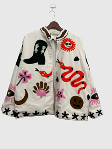 Hand Embroidered Floral Velvet Jacket Full Sleeve Mandarin Collar Plus Size Women'<b>s</b> Spring Wear - Product Image 1