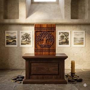 Wooden Cremation Urn Adult Ashes <b>Memorial</b> <b>Keepsake</b> Box Carved Tree Pattern Home Display - Product Image 1