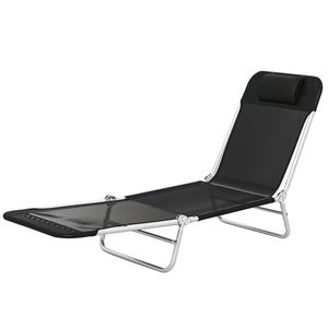 Sedia da Spiaggia Pieghevole Reclinabile Nera Portatile per Relax all'Aperto - Product Image 5