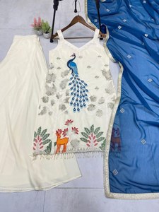 ชุด dupatta อินเทรนด์สำหรับเสื้อครีปหนาพิเศษสำหรับผู้หญิงและเด็กผู้หญิงใส่ทำงานปักลาย - Product Image 5