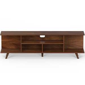 Meuble TV sur pied en bois d'ingénierie Anatdol de style minimaliste avec étagères, support pour décodeur et panneau de rangement. - Product Image 6