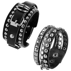 For Wholesale Rate New Trendy Product Black PU Leather Bracelet with Metal Studs and Chain Detail Fashion Wristband For <b>Men</b> - Product Image 1