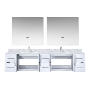 Bianco lucido 84 In. Vanità doppio bagno con 22 In. Piano In marmo D Carrara 36 pollici. Set di rubinetti per specchietti LED da bagno - Product Image 5