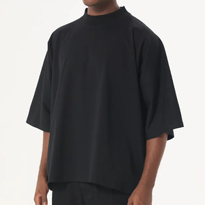 Men's Oversized High <b>Collar</b> Short Sleeve Knitted <b>T</b>-<b>Shirt</b> Solid Color Minimalist Style Regular Length - Product Image 3