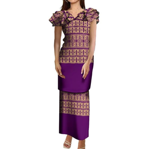 Conjunto de Dos Piezas Puletasi Samoano con Estampado Tribal Polinesio y Volantes en Capas, Vestido Personalizado de Talla Grande para Mujer con Cuello en V - Product Image 4