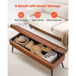 Panca contenitore moderna in similpelle con gambe in metallo per ingresso o soggiorno, panca imbottita per scarpe - Product Image 4