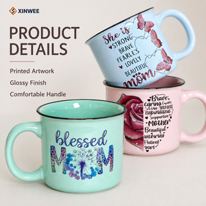 Ensemble de tasses à café en grès personnalisables à motif floral – Nouveau design, tasses en céramique multicolores pour le camping, style élégant - Product Image 4
