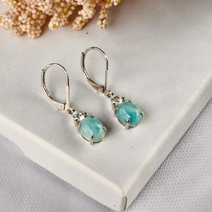 Sterling <b>Silver</b> Oval Larimar Earrings Natural Gemstone Earrings Women Jewelry Larimar Gift For Her Elegant Jewelry - Product Image 3
