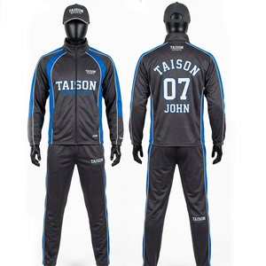 Survêtement d'entraînement de cricket pour hommes, 225 GSM, en polyester tricoté lisse, design à panneaux noir et bleu, logo personnalisé imprimé - Product Image 6