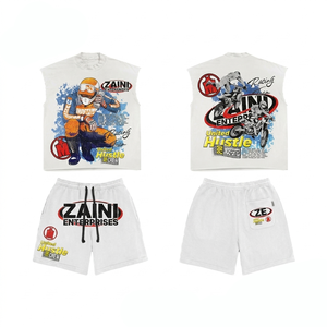Conjunto de Camiseta sin Mangas y Pantalones Cortos para Hombre, Estilo Vintage, Transpirable, Mezcla de Algodón de 240 GSM, Ropa Urbana de Verano - Product Image 1