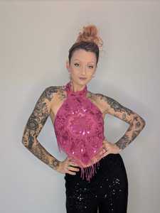 Top Corto de Moda para Mujer con Lentejuelas, Perlas y Borlas, Bralette Brillante con Pedrería y Cadenas - Product Image 5